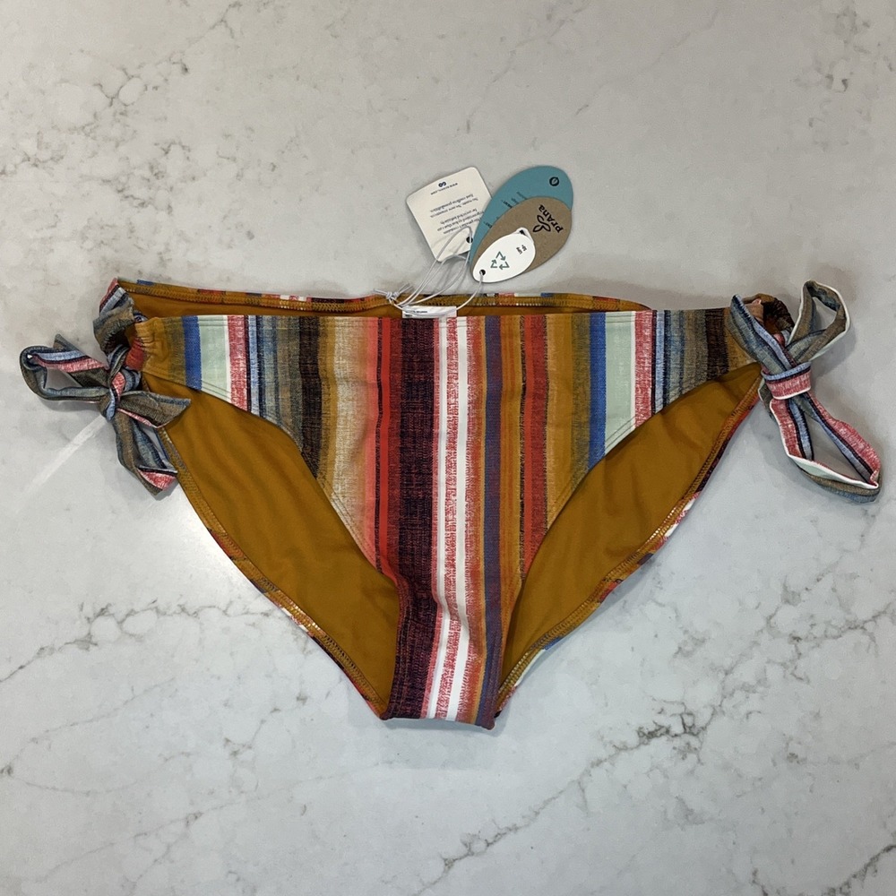 prAna NEW XL Baja Stripe Atalia Side Tie Bikini Bottom Mid RIse Swim